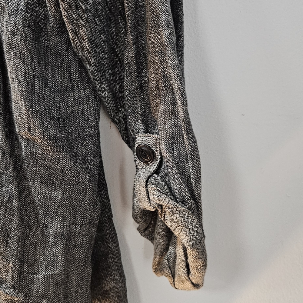 Flax Linen Button Down Charcoal Grey Tunic Top - image 3